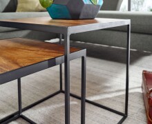 Satztisch >WL6.635< (2-teilig) in Mango / schwarz - 40x44x40 (BxHxT)