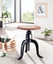 Drehhocker >WL6.658< in Akazie / schwarz, Massivholz & Metall - 48x39cm (HxT)