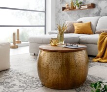 Couchtisch >WL6.705< in Mango / gold, Massivholz & Metall - 40x60cm (HxD)