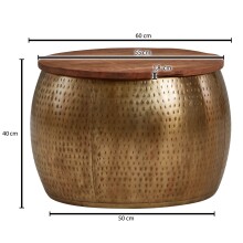 Couchtisch >WL6.705< in Mango / gold, Massivholz & Metall - 40x60cm (HxD)