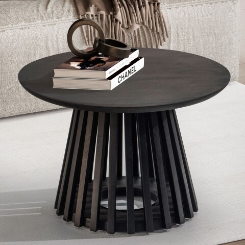 Couchtisch >WL6.810< in Mango Schwarz, Massivholz - 41x60cm (HxD)