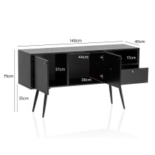 Sideboard >WL6.826< in Eiche Schwarz, Holzwerkstoff - 140x75x40cm (BxHxT)