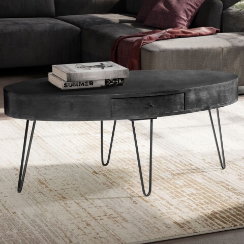 Couchtisch >WL6.837< in Mango Schwarz, Massivholz - 100x40x50cm (BxHxT)