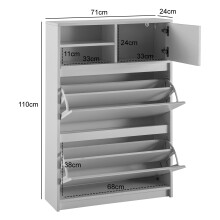 Schuhkipper >WL6.869< in Weiß, Holzwerkstoff - 71x110x24cm (BxHxT)