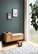 Schuhbank >WL6.891< in Eiche Dekor, Holzwerkstoff & Geflecht - 100x60x38 (BxHxT)