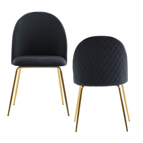 Esszimmerstuhl >WL6.942< (2er-Set) in Schwarz & gold, Samt - 53x87x50cm (BxHxT)