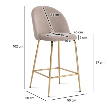 Barhocker >WL6.943< (2er-Set) in Beige & gold, Samt - 50x102x50cm (BxHxT)