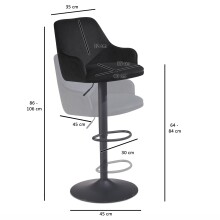 Barhocker >WL7.007< in Schwarz, Samt - 45x106x45cm (BxHxT)