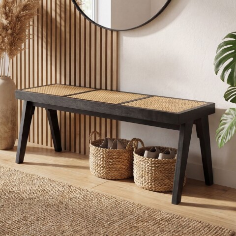 Sitzbank >WL7.015< in Akazie Schwarz & Wiener Geflecht - 120x48x38 (BxHxT)