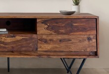 Lowboard >WL7.023< in Sheesham, Massivholz & MEtall - 160x56x35cm (BxHxT)
