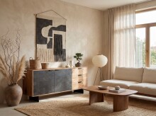 Sideboard >WL7.026< in Akazie / Steinoptik - 175x76x40 (BxHxT)