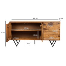 Sideboard >WL7.032< in Sheesham & Steinoptik, Massivholz - 150x55x40cm (BxHxT)