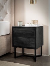 Nachtkommode >WL7.038< in Akazie Schwarz, Massivholz - 45x57x40cm (BxHxT)