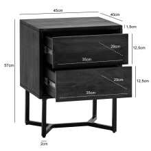 Nachtkommode >WL7.038< in Akazie Schwarz, Massivholz - 45x57x40cm (BxHxT)
