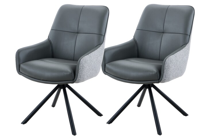 Esszimmerstuhl >FARO I S< (2er-Set) drehbar, Leder Grau - 62x90x67 (BxHxT)