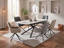 Esszimmerstuhl >FARO I S< (2er-Set) drehbar, Leder Beige - 62x90x67 (BxHxT)