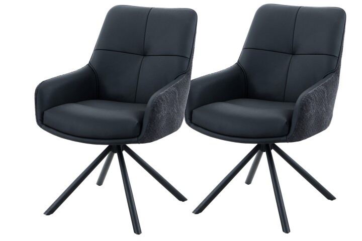 Esszimmerstuhl >FARO I S< (2er-Set) drehbar, Leder Schwarz - 62x90x67 (BxHxT)