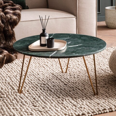 Couchtisch >WL7.211< in Grün / Gold, Baroda Marmor & Metall - 35x70cm (HxD)