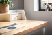 Schreibtisch >WL7.221< in Weiß & Eichefarben, Holzwerkstoff - 106x90x53 (BxHxT)