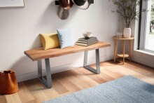 Sitzbank >WL7.286< in Akazie / Silber, Massivholz & Metall - 120x46x40cm (BxHxT)