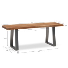 Sitzbank >WL7.286< in Akazie / Silber, Massivholz & Metall - 120x46x40cm (BxHxT)