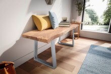 Sitzbank >WL7.286< in Akazie / Silber, Massivholz & Metall - 120x46x40cm (BxHxT)