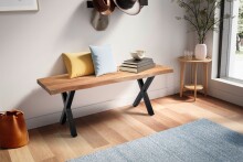 Sitzbank >WL7.287< in Akazie / Schwarz, Massivholz & Metall - 120x46x40 (BxHxT)