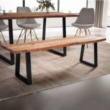 Sitzbank >WL7.289< in Akazie / Schwarz, Massivholz & Metall - 120x46x40 (BxHxT)