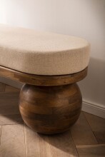 Sitzbank >WL7.315< in Mango / Beige, Stoff & Massivholz - 140x48x42cm (BxHxT)