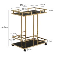 Servierwagen >WL7.336< in Gold, Metall & Schwarzglas - 68x84x43cm (BxHxT)