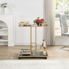 Servierwagen >WL7.336< in Gold, Metall & Schwarzglas - 68x84x43cm (BxHxT)