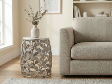 Beistelltisch >WL7.343< in Silber, Marmor & Aluminium - 46x40cm (HxD)