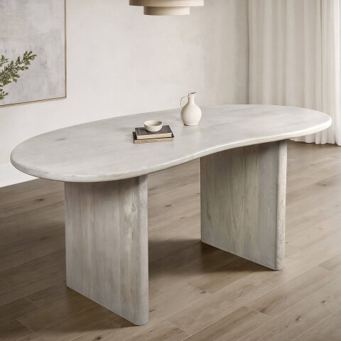 Esstisch >WL7.364< in Mango Weiß, Massivholz - 180x75x90cm (BxHxT)