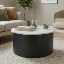 Couchtisch >WL7.376< in Weiß / Schwarz, Marmor & Aluminium - 63x63x30cm (LxBxH)