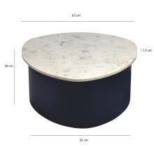 Couchtisch >WL7.376< in Weiß / Schwarz, Marmor & Aluminium - 63x63x30cm (LxBxH)