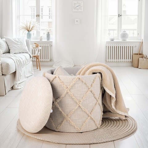 Pouf >WL7.422< mit Stauraum, Creme, Baumwolle - 45x40cm (HxD)
