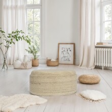 Sitzhocker >WL7.426< mit Stauraum, in Braun, Wollstoff - 81x62x40cm (LxBxH)