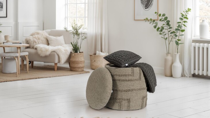 Pouf >WL7.427< mit Stauraum, in Braun, Stoff - 45x40cm (HxD)