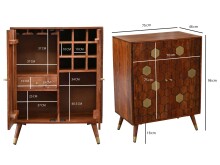 Barschrank >WL7.442< in Akazie, Massivholz & Metall - 75x96x46cm (BxHxT)