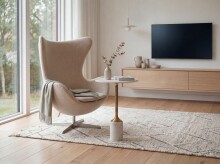 Beistelltisch >WL7.477< in Weiß / Gold, Marmor & Aluminium - 56x37cm (HxD)