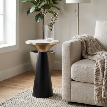 Beistelltisch >WL7.492< in Weiß / Schwarz, Marmor & Metall - 54x28cm (HxD)