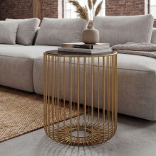 Beistelltisch >WL7.508< in Gold, Schwarzglas & Metall - 47x40cm (HxD)