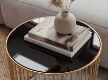 Beistelltisch >WL7.508< in Gold, Schwarzglas & Metall - 47x40cm (HxD)
