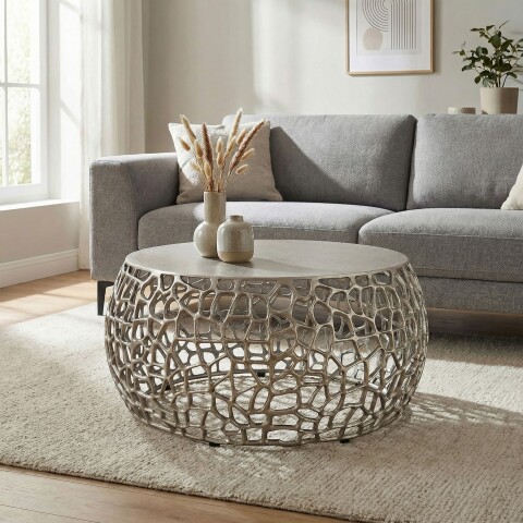 Couchtisch >WL7.509< in Silber, Aluminium - 32x60cm (HxD)