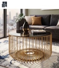 Couchtisch >WL7.507< in Gold, Schwarzglas &...