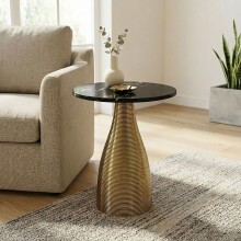 Beistelltisch >WL7.514< in Schwarz / Gold, Marmor & Metall - 48x40cm (HxD)