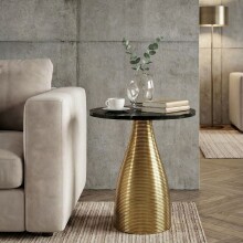 Beistelltisch >WL7.514< in Schwarz / Gold, Marmor & Metall - 48x40cm (HxD)