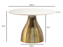 Couchtisch >WL7.516< in Weiß / gold, Marmor & Aluminium - 40x60cm (HxD)