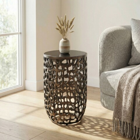 Beistelltisch >WL7.523< in Schwarz, Glas & Aluminium - 49x30cm (HxD)