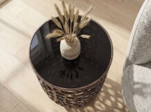 Beistelltisch >WL7.523< in Schwarz, Glas & Aluminium - 49x30cm (HxD)